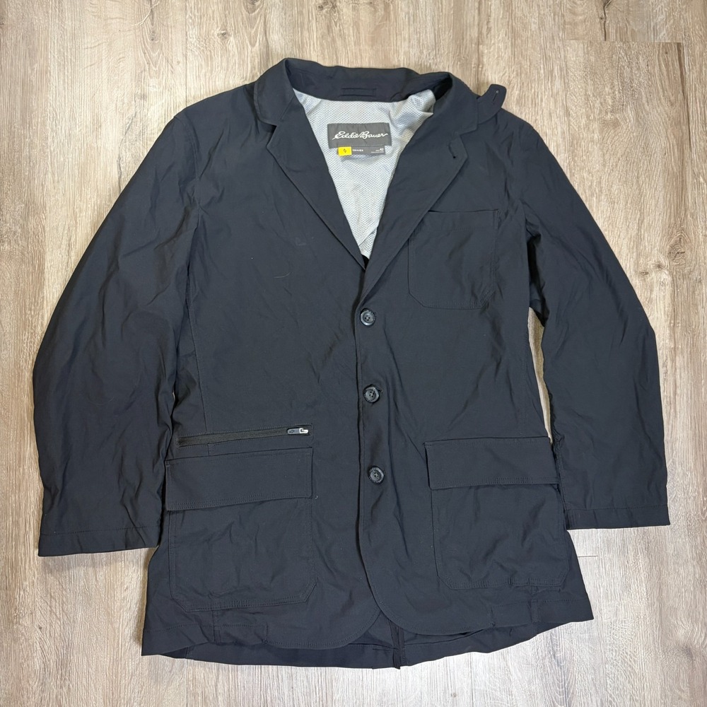 Eddie Bauer Travel Blazer Mens Size 42 Black Travex Stretch Nylon